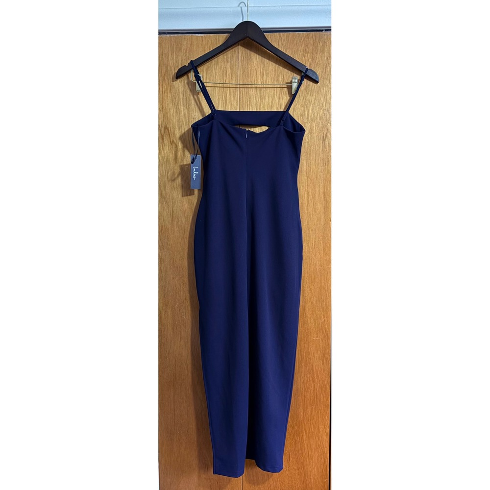 NWT Lulus Midi Slip Dress Such A Charmer Navy Blue Cutout High Slit Bodycon M - Picture 4 of 12